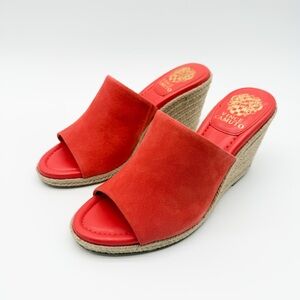 Vince Camuto Fayla Suede Espadrille Wedge Slide Sandals Open Toe Peach Pop 9 NEW